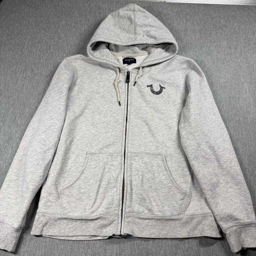 True Religion Hoodie Men's XL Gray Fleece Crafted With Pride Full Zip Gym Coat